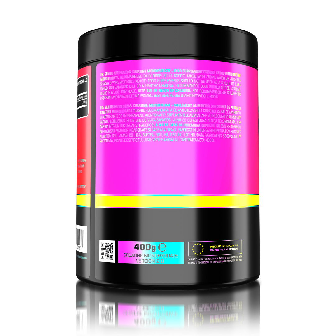 CREATINE MONOHYDRATE 400g 133serv Genius Nutrition unflavored - Supplement for ATP production, muscle mass increase, and improved physical endurance.