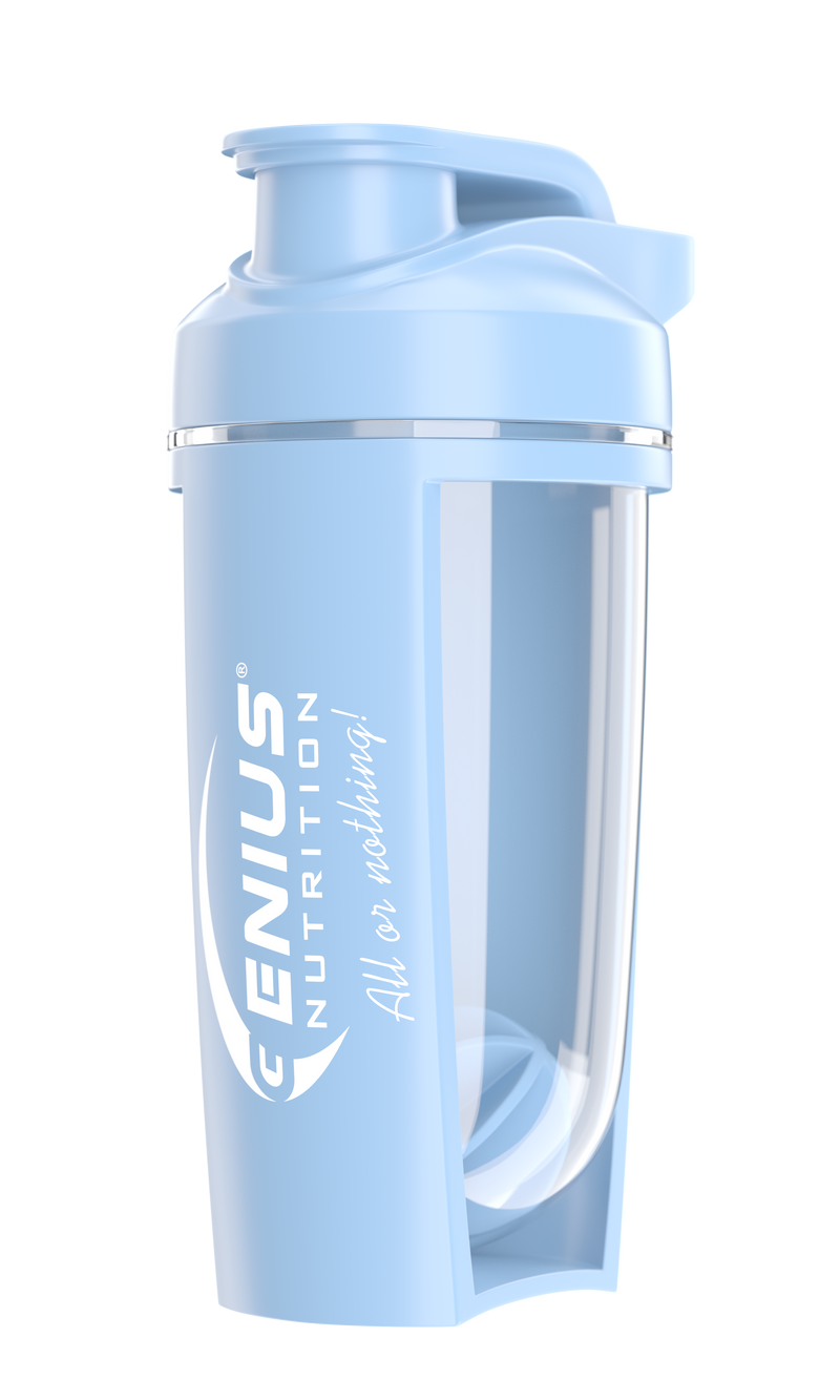 Load image into Gallery viewer, G-SHAKER 500ml Genius Nutrition Blue - Made from non-toxic PCTG copolyester, the 500ml shaker features a screw-on lid and an internal mixer, making it ideal for mixing powdered supplements like protein and creatine.

