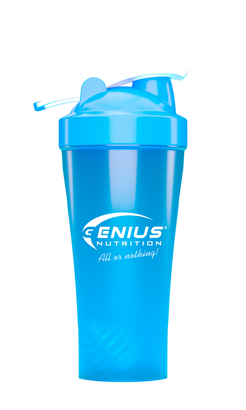 Load image into Gallery viewer, GENIUS NUTRITION® SHAKER 600ml Blue - Made from high-quality, non-toxic polypropylene, the 600ml/20oz shaker features a screw-on lid and a metal whisk ball for smooth mixing of powdered supplements like protein, creatine, and pre-workout boosters.
