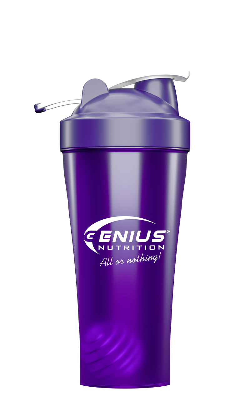 Load image into Gallery viewer, GENIUS NUTRITION® SHAKER 600ml Purple - Made from high-quality, non-toxic polypropylene, the 600ml/20oz shaker features a screw-on lid and a metal whisk ball for smooth mixing of powdered supplements like protein, creatine, and pre-workout boosters.
