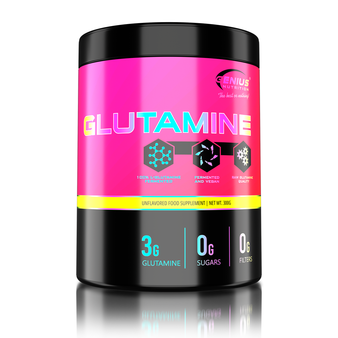 GLUTAMINE 300g 100serv Genius Nutrition Unflavored - Glutamine supplement for gut health support, immunity and muscle recovery after intense workouts.