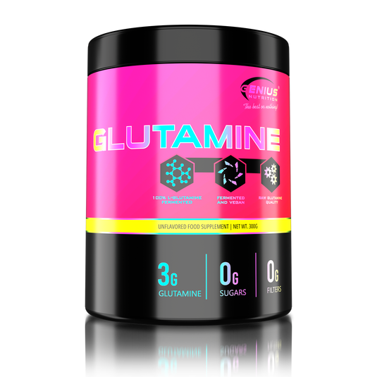 GLUTAMINE 300g 100serv Genius Nutrition Unflavored - Glutamine supplement for gut health support, immunity and muscle recovery after intense workouts.