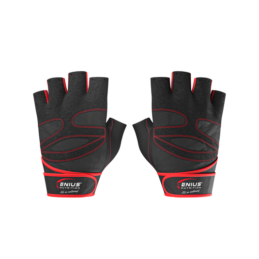 GYM GLOVES GG-1 Genius Nutrition BLACK AND RED – These gloves offer enhanced grip, superior comfort, and maximum flexibility, as they are made from premium materials for durability and optimal performance.