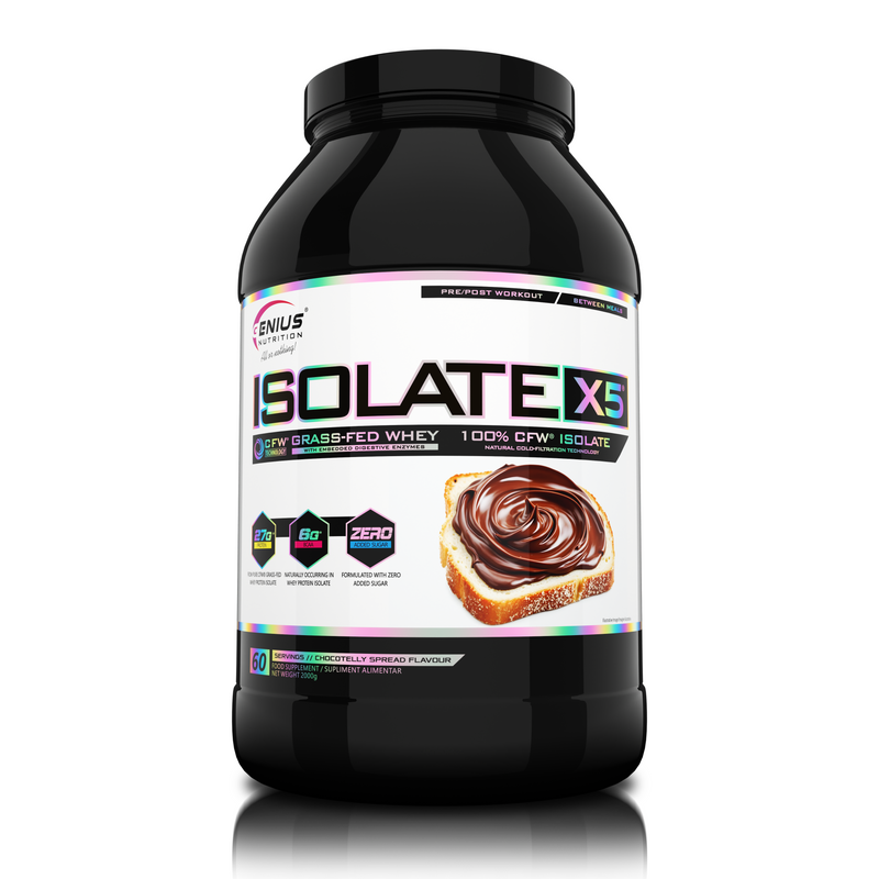 Load image into Gallery viewer, ISOLATE-X5 2000g 60serv Genius Nutrition Chocotelly Spread - Fast absorbing WPI supplement with low carb content and rich in BCAA, obtained through natural CFW® filtration.
