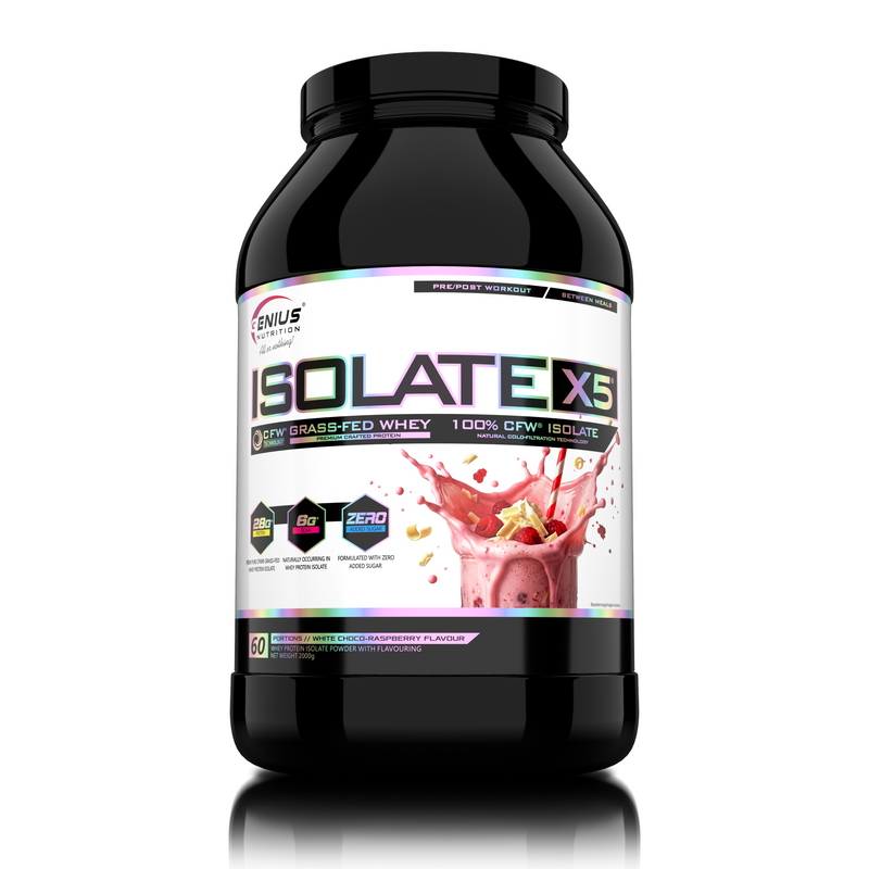 Load image into Gallery viewer, ISOLATE-X5 2000g 60serv Genius White Choco-Raspberry - Fast absorbing WPI supplement with low carb content and rich in BCAA, obtained through natural CFW® filtration.
