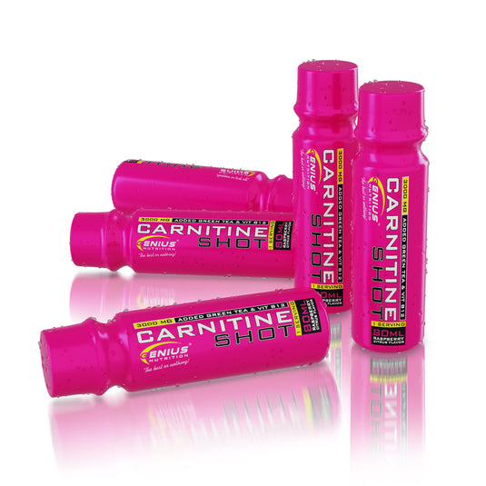 L-CARNITINE SHOT 80ml Genius Nutrition Raspberry Citrus - Liquid carnitine supplement for weight loss, fat burning and energy with green tea extract and vitamin B12.