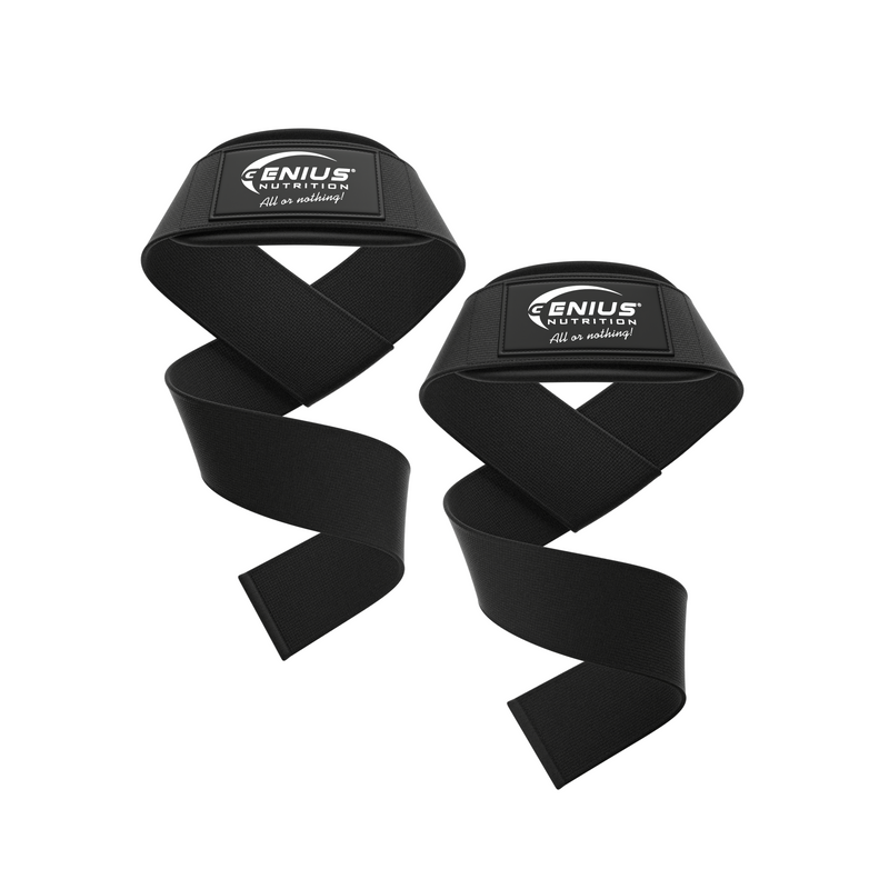 Load image into Gallery viewer, LIFTING STRAPS GG-1 Genius Nutrition Black - They enhance grip, provide support during weightlifting, and protect the hands during intense workouts.
