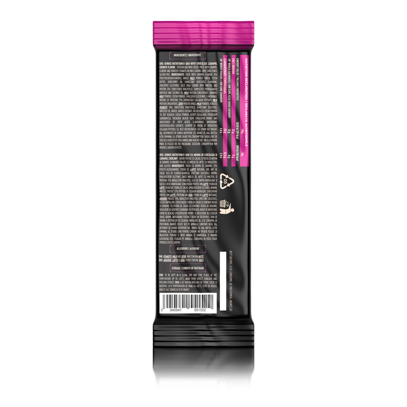 Load image into Gallery viewer, MULTILAYER PROTEIN BAR 50g Genius Nutrition - Protein bar with exceptional taste and balanced nutritional profile, 196 kcal, 11g fat, and 12g protein with Chocolate Caramel Crunch flavor.
