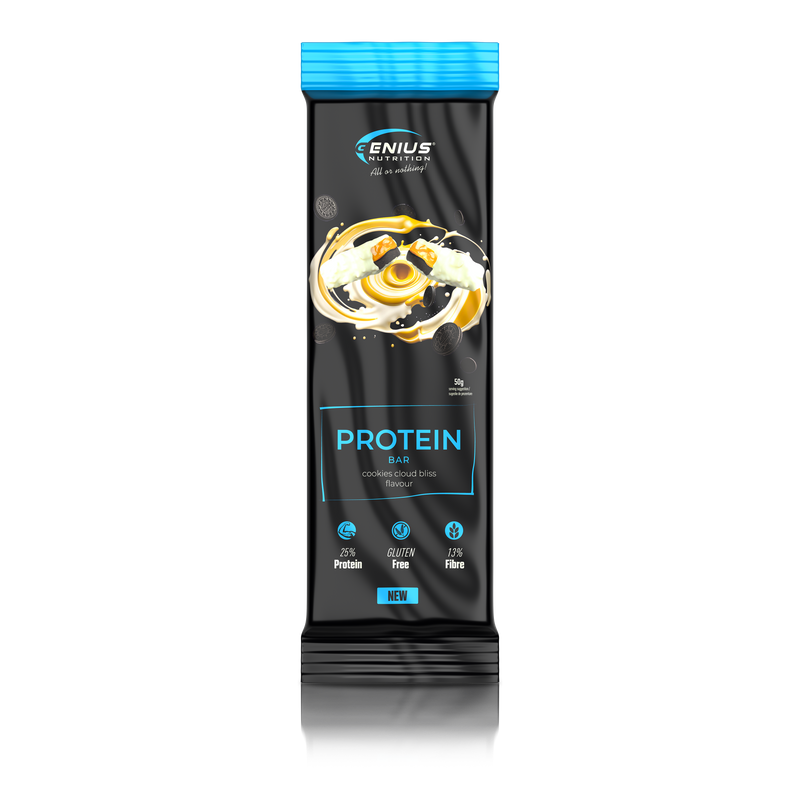 Load image into Gallery viewer, MULTILAYER PROTEIN BAR 50g Genius Nutrition - Protein bar with exceptional taste and balanced nutritional profile, 196 kcal, 11g fat, and 12g protein with cookie bliss flavor.
