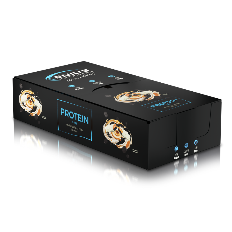 Load image into Gallery viewer, MULTILAYER PROTEIN BAR 50g Genius Nutrition - Protein bar with exceptional taste and balanced nutritional profile, 196 kcal, 11g fat, and 12g protein with cookie bliss flavor.
