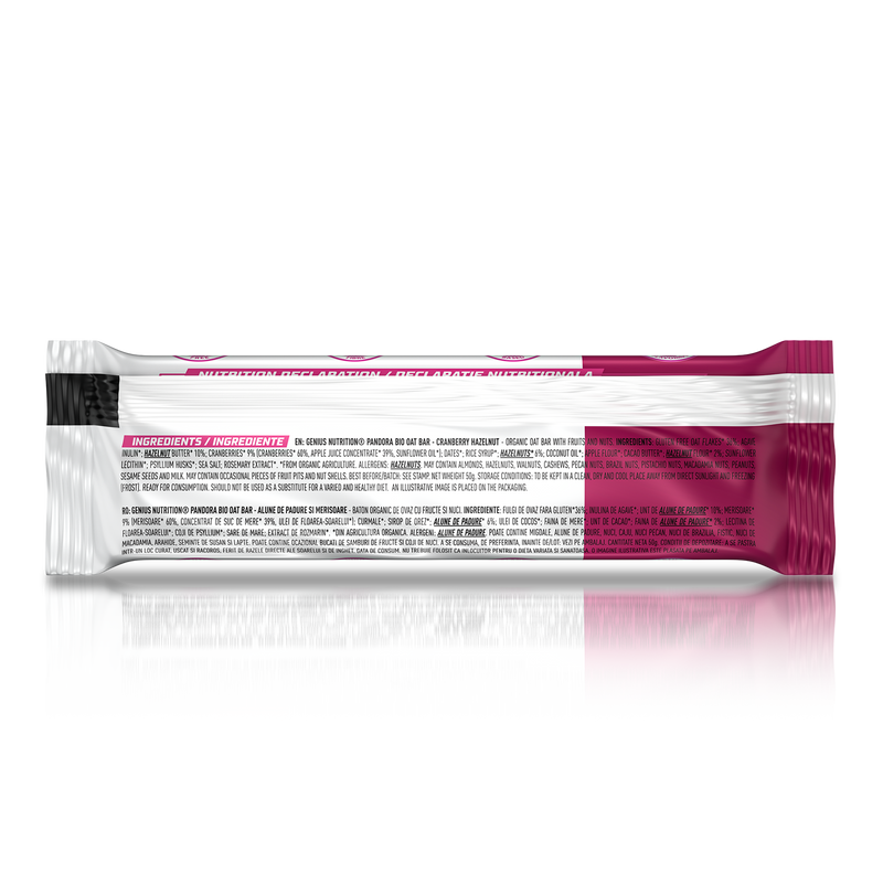 Load image into Gallery viewer, PANDORA BIO OAT BAR 50g Genius Nutrition Cranberry Hazelnut - Delicious and nutritious oat bar made from 100% organic, gluten-free ingredients.
