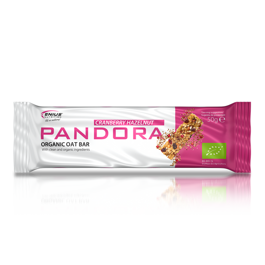PANDORA BIO OAT BAR 50g Genius Nutrition Cranberry Hazelnut - Delicious and nutritious oat bar made from 100% organic, gluten-free ingredients.