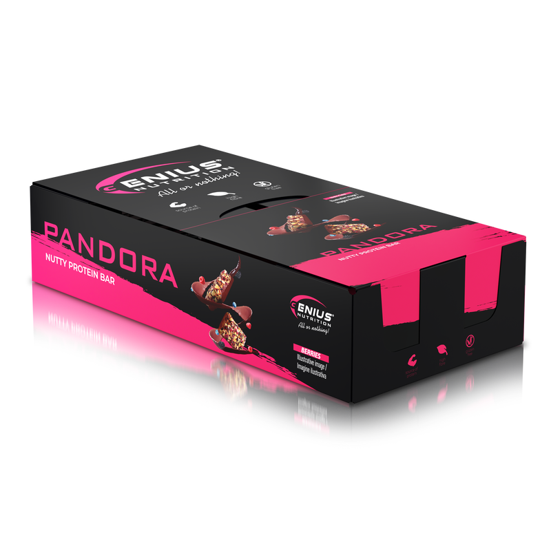 Load image into Gallery viewer, PANDORA Nutty Bar 40g Genius Nutrition BOX - Protein bar with a milk coating and freeze-dried berries.
