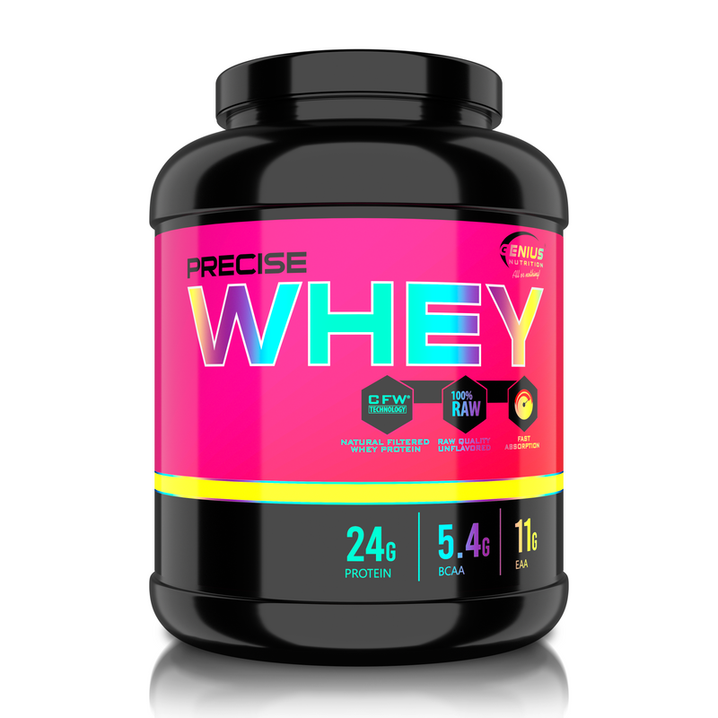 Load image into Gallery viewer, PRECISE WHEY 2000g 66serv Genius Nutrition - High-quality CFW® whey protein concentrate supplement, rich in naturally occurring BCAAs. Pure formula with no added flavorings or sweeteners.
