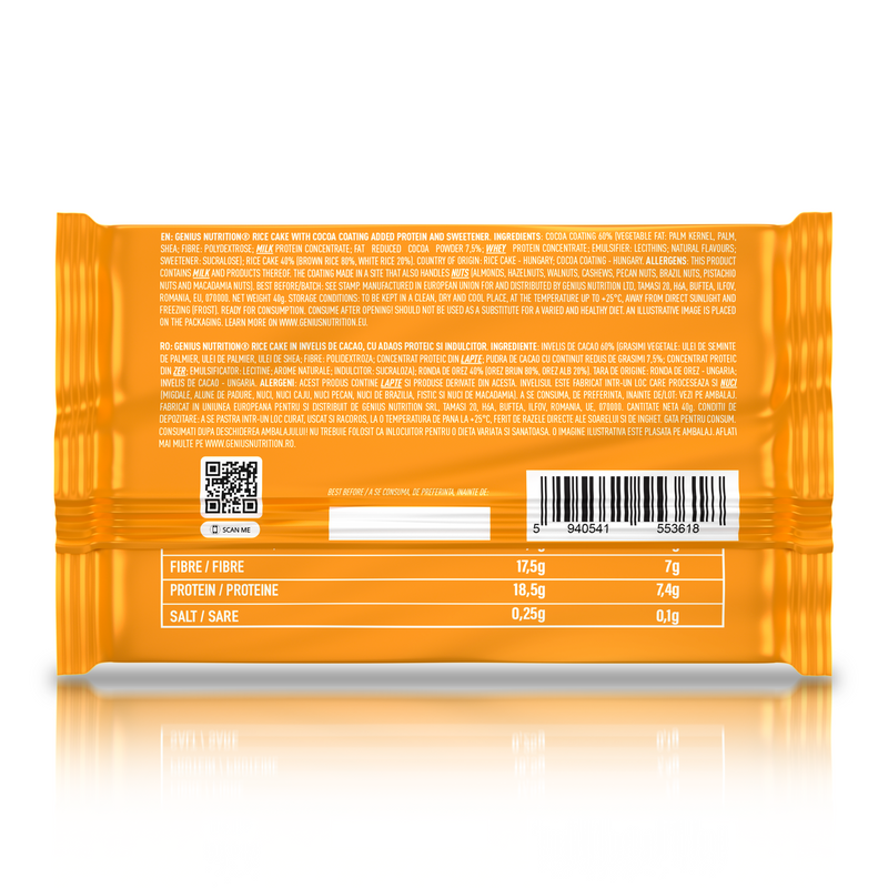 Load image into Gallery viewer, RICE CAKE 40g Genius Nutrition - Nutritious rice snack, high in protein and fiber, with a delicious cocoa flavor.
