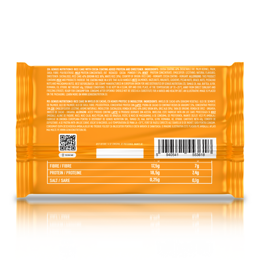 RICE CAKE 40g Genius Nutrition - Nutritious rice snack, high in protein and fiber, with a delicious cocoa flavor.