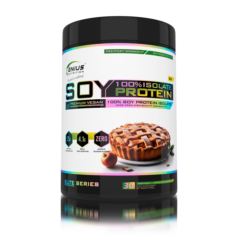 Load image into Gallery viewer, SOY PROTEIN ISOLATE 900g 30serv Genius Nutrition Apple Pie - Plant based protein supplement ideal for lean muscle growth and maintenance rich in essential amino acids and easy to digest.
