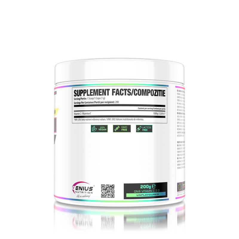 Load image into Gallery viewer, VITAMIN C 200g 200serv Genius Nutrition Unflavored - Vitamin C supplement that supports thyroid hormone production, promotes healthy blood vessel function and provides effective defense against the 
