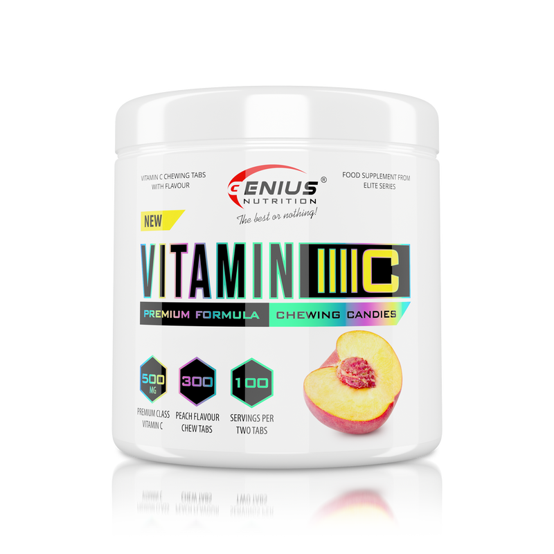 Load image into Gallery viewer, VITAMIN C 300 chew candies Genius Nutrition - Chewable vitamin C supplement with a peach flavor, designed to strengthen the immune system and easy to consume.
