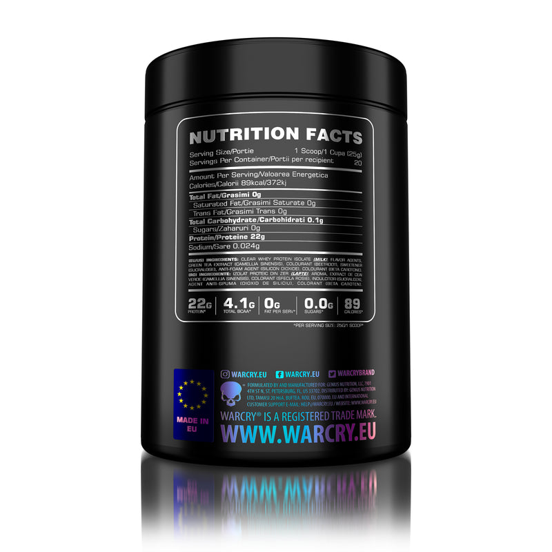 Load image into Gallery viewer, WARCRY CLEAR WHEY 500g 20serv Genius Nutrition Iced-Tea Peach - Low-calorie clear whey isolate protein supplement with no added sugars or fats, minimal lactose.
