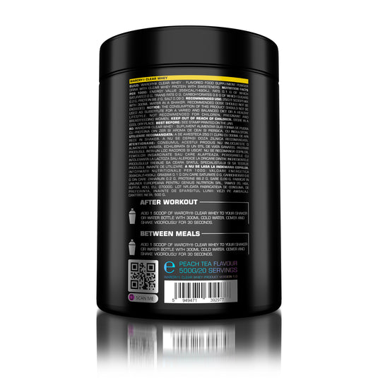 WARCRY CLEAR WHEY 500g 20serv Genius Nutrition Iced Tea Peach - Low-calorie clear whey isolate protein supplement with no added sugars or fats, minimal lactose.