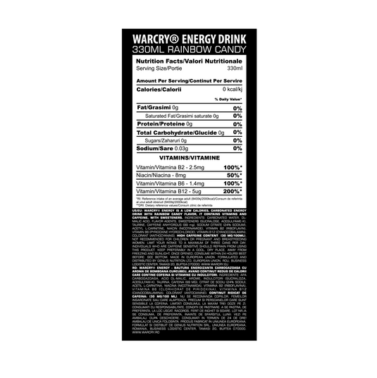 WARCRY ENERGY 330ml 1serv Rainbow Candy -  RTD pre-workout supplement with 0 calories ideal for enhancing energy and focus.