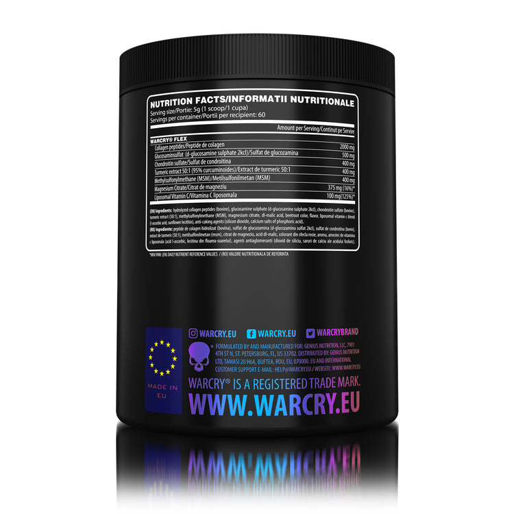 WARCRY FLEX 300g 60serv Genius Nutrition Grapes & Plums - Natural joint health supplement in powder form that contributes to the restoration and maintenance of joint mobility and functionality.