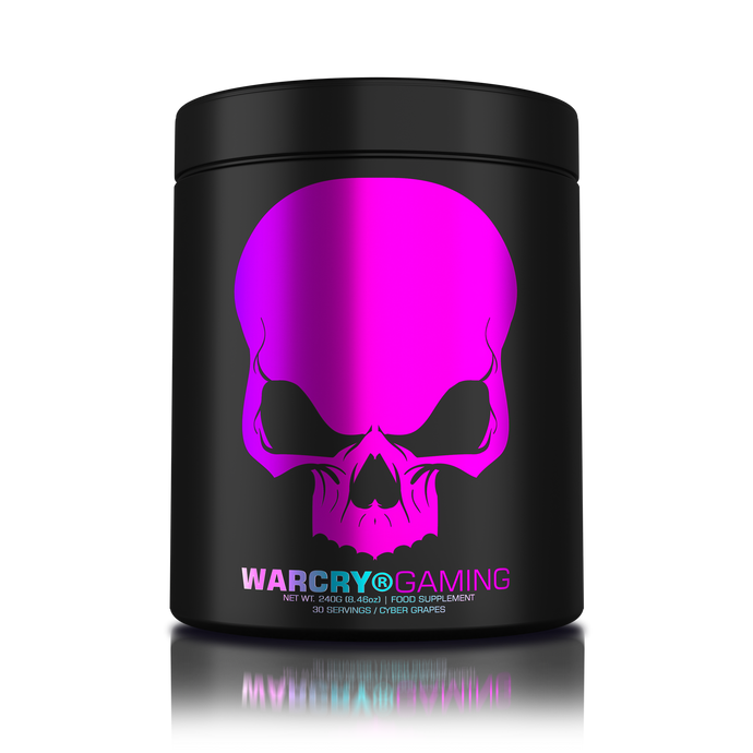 WARCRY GAMING 240g 30serv Genius Nutrition Cyber Grapes - Supplement designed for high-intensity gaming sessions, enhancing cognitive focus, boosting energy, sharpening memory, alleviating stress, and promoting optimal hydration.