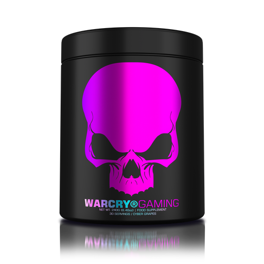 WARCRY GAMING 240g 30serv Genius Nutrition Cyber Grapes - Supplement designed for high-intensity gaming sessions, enhancing cognitive focus, boosting energy, sharpening memory, alleviating stress, and promoting optimal hydration.