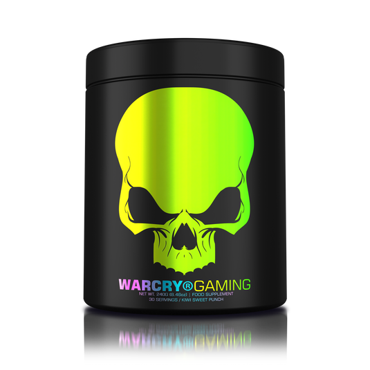 WARCRY GAMING 240g 30serv Genius Nutrition Kiwi Sweet Punch - Supplement designed for high-intensity gaming sessions, enhancing cognitive focus, boosting energy, sharpening memory, alleviating stress, and promoting optimal hydration.