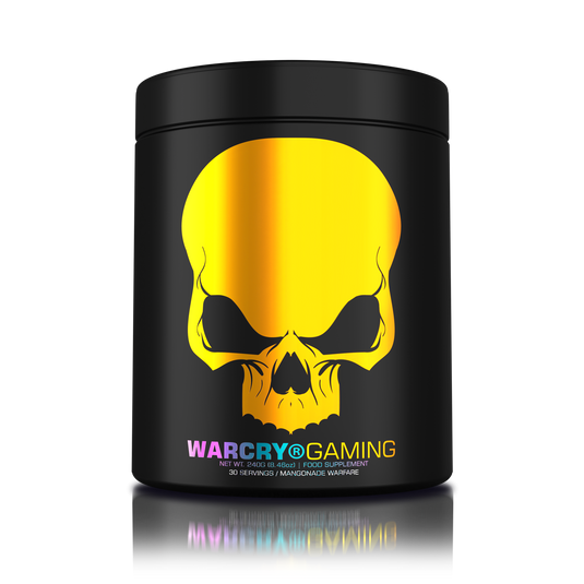 WARCRY GAMING 240g 30serv Genius Nutrition Mangonade Warefare - Supplement designed for high-intensity gaming sessions, enhancing cognitive focus, boosting energy, sharpening memory, alleviating stress, and promoting optimal hydration.