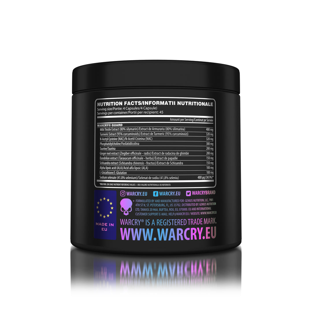 WARCRY GUARD 180caps 45serv Genius Nutrition - Supplement with anti-inflammatory properties that support liver and lung protection, providing essential support for healthy organ function.