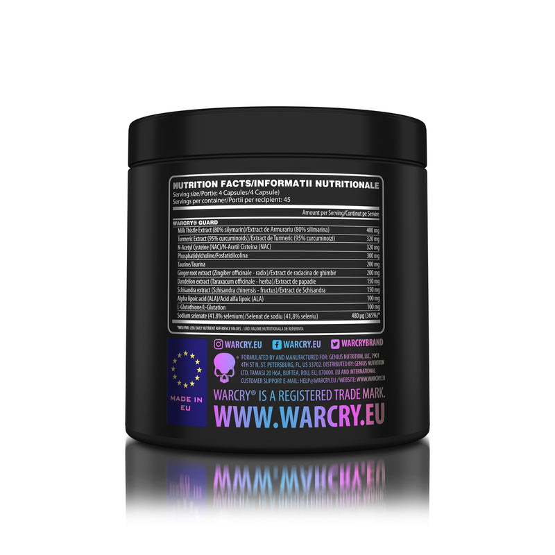 Load image into Gallery viewer, WARCRY GUARD 180caps 45serv Genius Nutrition - Supplement with anti-inflammatory properties that support liver and lung protection, providing essential support for healthy organ function.
