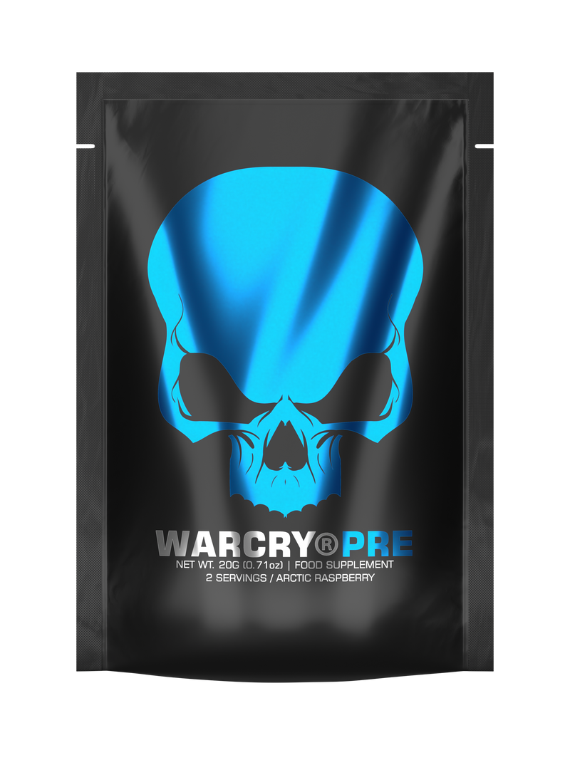 Load image into Gallery viewer, WARCRY PRE 20g 2serv Genius Nutrition Arctic Raspberry - Pre-workout supplement for energy, pump, endurance, and focus, ideal for intense training sessions.
