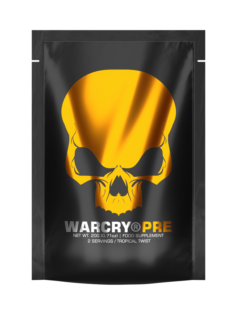 Load image into Gallery viewer, WARCRY PRE 20g 2serv Genius Nutrition Tropical Twist - Pre-workout supplement for energy, pump, endurance, and focus, ideal for intense training sessions.
