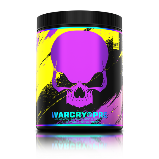 WARCRY PRE 400g 31serv Genius Nutrition Purple Fantasy - Pre-workout supplement for energy, pump, endurance, and focus, ideal for intense training sessions.