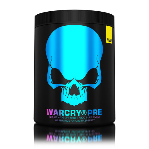 WARCRY PRE 400g 40serv Genius Nutrition Arctic Raspberry - Pre-workout supplement for energy, pump, endurance, and focus, ideal for intense training sessions.