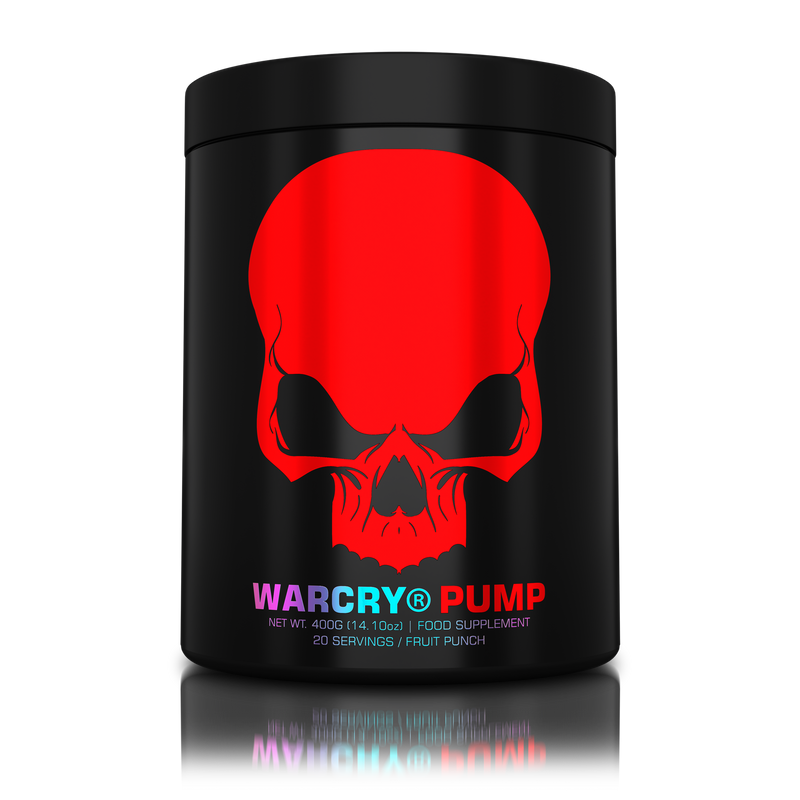 Load image into Gallery viewer, WARCRY PUMP 400g 20serv Genius Nutrition Fruit Punch - Stim free pre-workout supplement for pump and endurance, perfect for late workouts.
