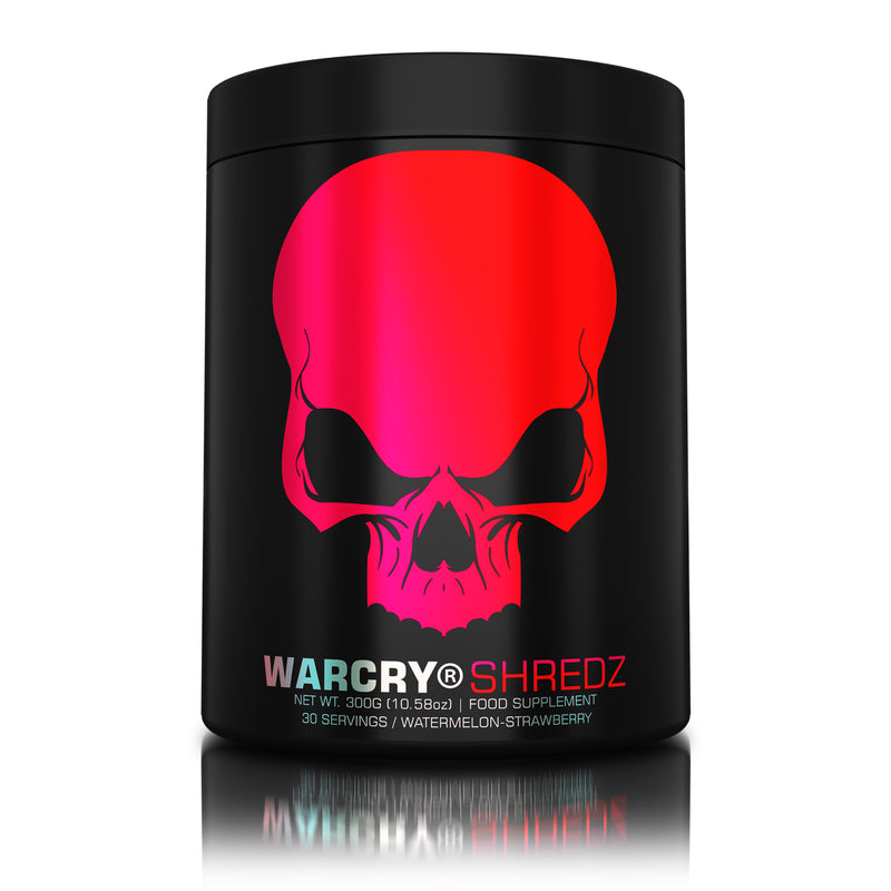 Load image into Gallery viewer, WARCRY SHREDZ 300g 30serv Genius Nutrition Watermelon Strawberry - Pre-workout supplement with fat-burning effects that provides energy, intense muscle pump, improved stamina, and reduces appetite.
