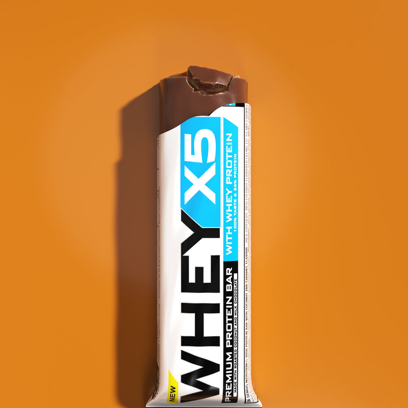 Load image into Gallery viewer, WHEY-X5 PROTEIN BAR 48g Genius Nutrition – Protein bar, a delicious snack for maintaining and building muscle mass with coconut &amp; caramel flavor.
