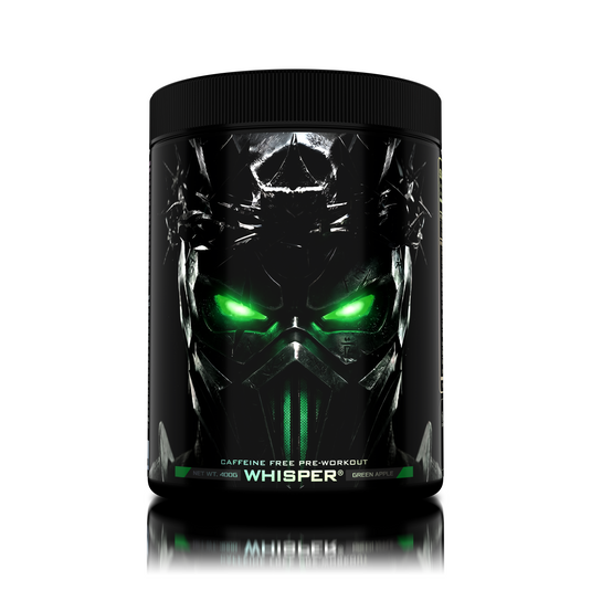WHISPER 400g 21serv Genius Nutrition Green Apple - Stim-free pre-workout that supports intense pumps, muscle fullnes, and clear focus, designed to avoid sleep interference or jitteriness.