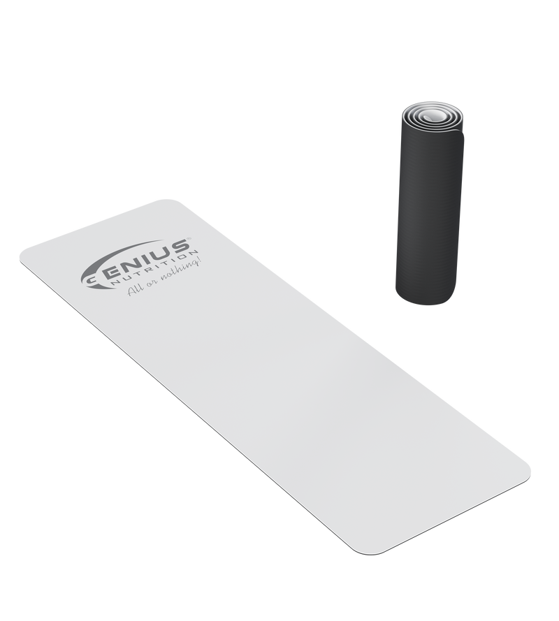 Load image into Gallery viewer, YOGA MAT PU Genius Nutrition White - Perfect for your yoga, pilates, and fitness sessions.
