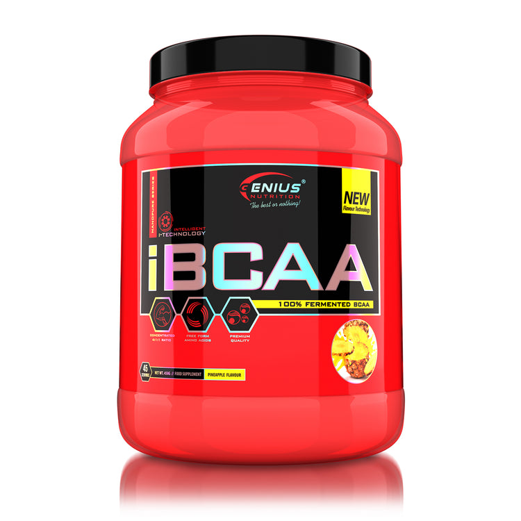 iBCAA 450g 45serv Genius Nutrition Pineapple - BCAA supplement naturally fermented for muscle recovery and growth with added prebiotic fiber inulin.