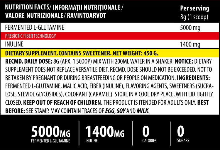 iGLUTAMINE 450g 55serv Genius Nutrition - Glutamine supplement for gut health, immunity and muscle recovery after intense workouts with added inulin.