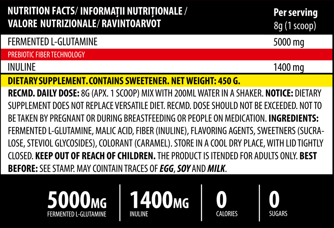 iGLUTAMINE 450g 55serv Genius Nutrition - Glutamine supplement for gut health, immunity and muscle recovery after intense workouts with added inulin.