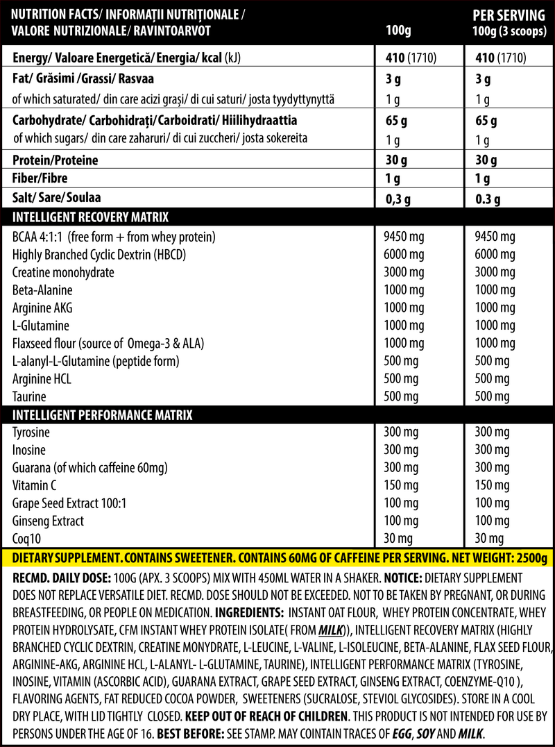 Load image into Gallery viewer, iMASS 2500g 25serv Genius Nutrition - All-in-one gainer supplement with no added sugar, featuring a 2:1 ratio of low-glycemic carbs (cluster dextrin), whey protein, monohydrate creatine and high BCAA content, ideal for muscle growth without fat gain.
