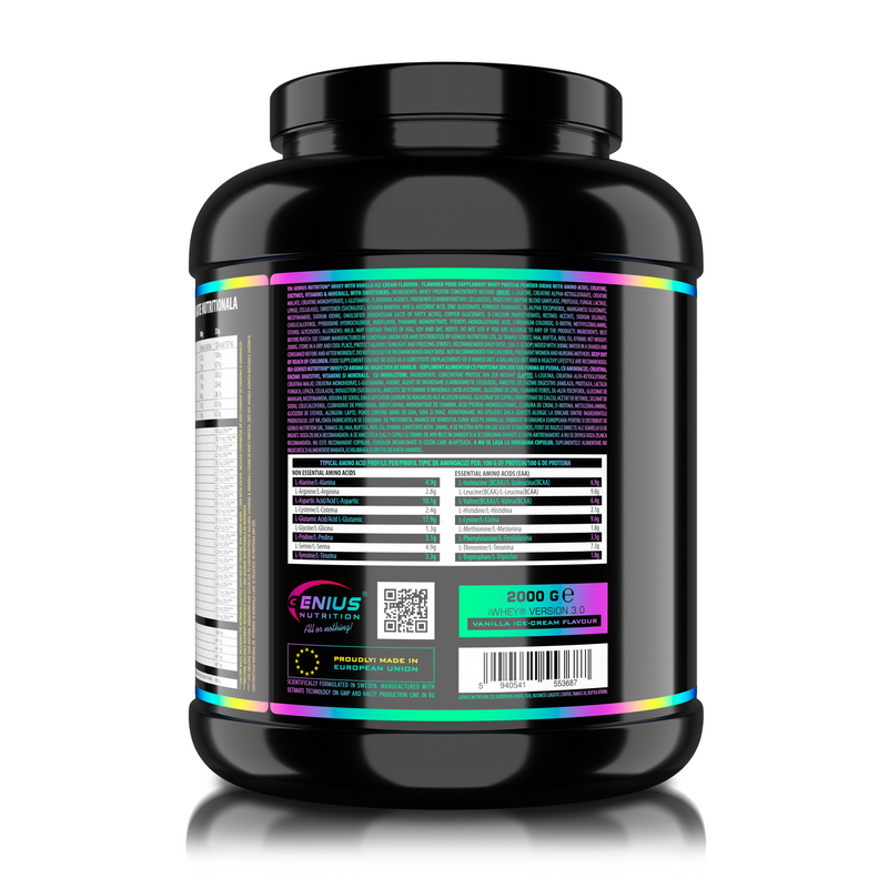Load image into Gallery viewer, iWHEY 2000g 60serv Genius Nutrition Vanilla Ice-Cream - Whey protein concentrate (WPC) with added DigeZyme®, essential vitamins, minerals and creatine designed to aid in recovery and promote lean muscle growth.
