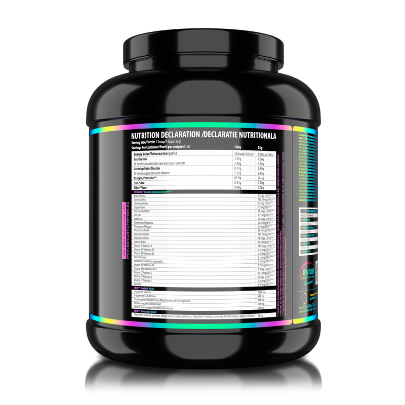 Load image into Gallery viewer, iWHEY 2000g 61serv Genius Nutrition Cookies and Cream - Whey protein concentrate (WPC) with added DigeZyme®, essential vitamins, minerals and creatine designed to aid in recovery and promote lean muscle growth.
