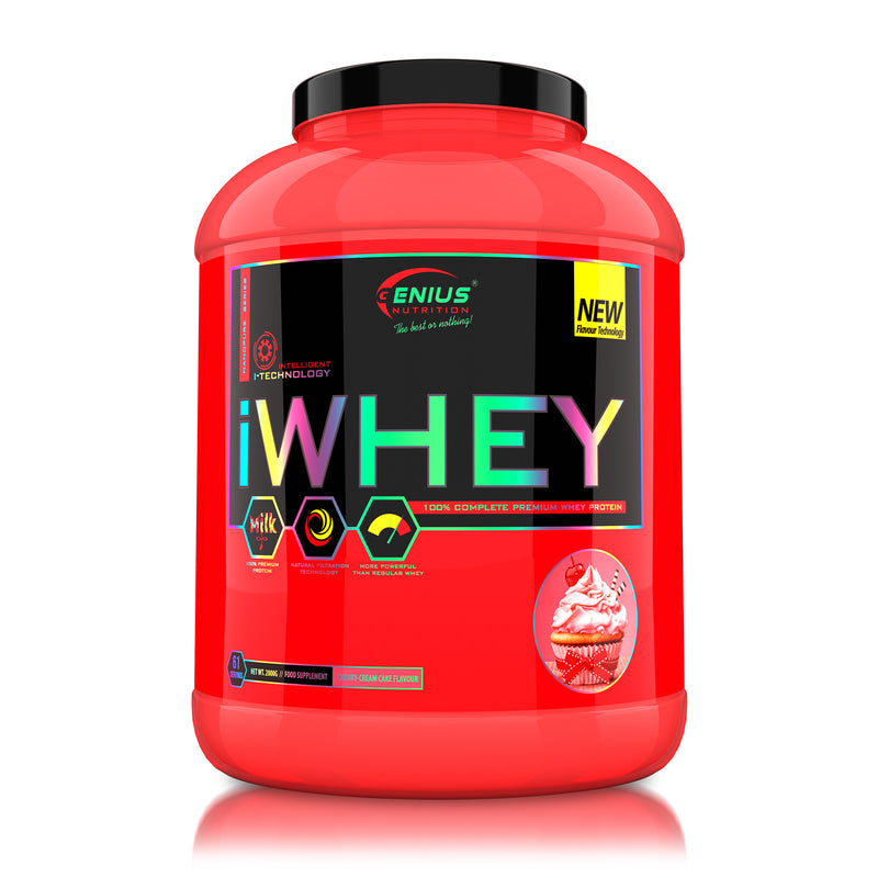 Load image into Gallery viewer, iWHEY 2000g 61serv Genius Nutrition Cherry Cream - Whey protein concentrate (WPC) with added DigeZyme®, essential vitamins, minerals and creatine designed to aid in recovery and promote lean muscle growth
