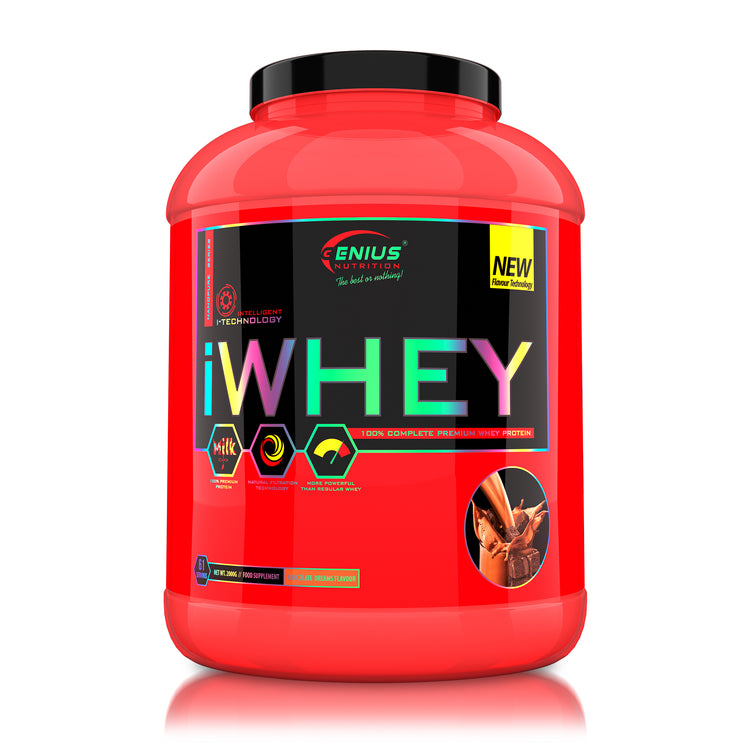 iWHEY 2000g 61serv Genius Nutrition Chocolate Dreams - Whey protein concentrate (WPC) with added DigeZyme®, essential vitamins, minerals and creatine designed to aid in recovery and promote lean muscle growth.